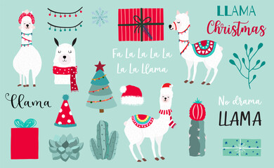Animal object collection with llama,cactus.Vector illustration for icon,logo,sticker,printable.Editable element.No drama llama © piixypeach