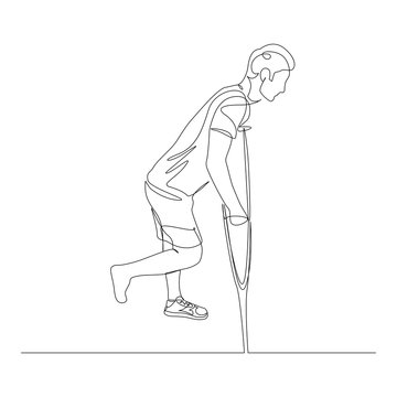 recommend clip art: Continuous one line man with a leg injury on crutches. Vector stock illustration.
