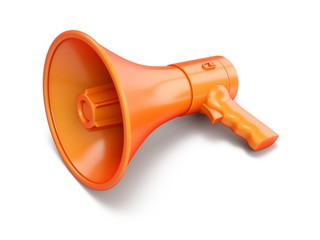 3D Rendering Orange Megaphone isolated on white background