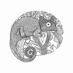 Page for coloring. Chameleon. Coloring anti-stress. Ornament. Graphics. Hand-drawn