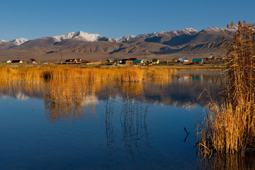 Russia. South Of The Altai Mountains. Desert lakes near the town of Kosh-Agach along the Chui tract.