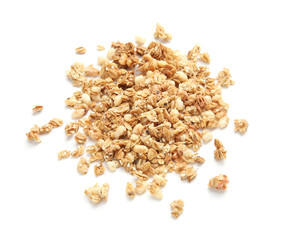 Tasty granola on white background