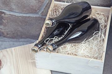 bottles  in a wooden box