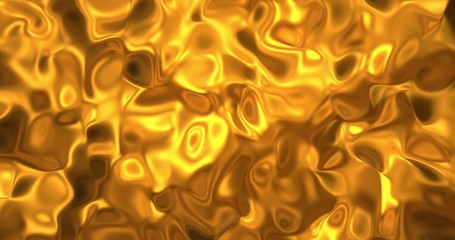 Golden wave liquid background. Glamour satin lava texture 3D rendering