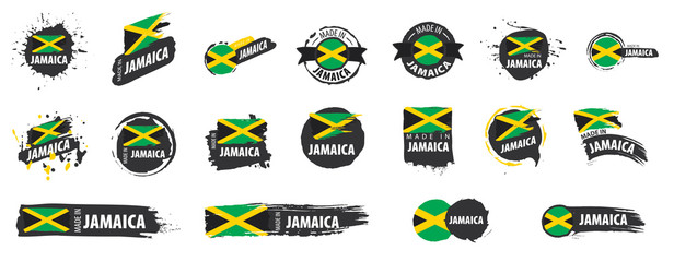 Vector set of flags of Jamaica on a white background - obrazy, fototapety, plakaty