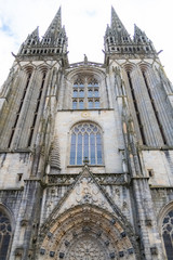 Fototapeta na wymiar Quimper in Brittany, the Saint-Corentin cathedral, the main facade