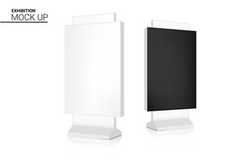 Mock up Realistic Roll up Banner Kiosk Display 3D POP Booth for Sale Marketing Promotion  Background Illustration. Event Exhibition Concept Design.