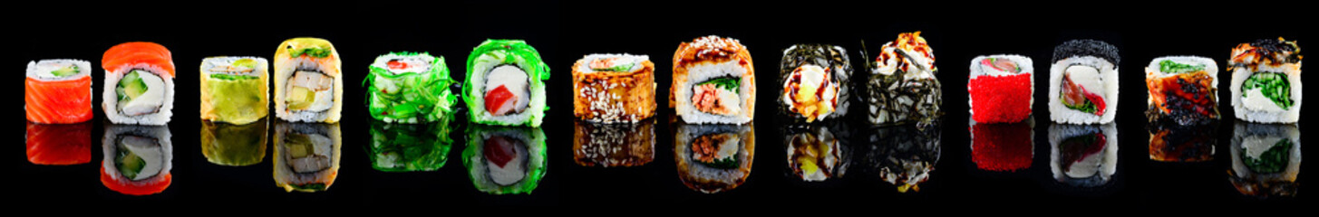 large set of sushi maki isolated