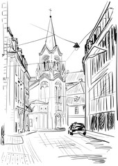 sketch of the street in old town