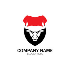 Obraz premium creative angry shield bull head logo design symbol vector illustration-vector