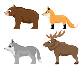Set of cute forest animals on a white background.