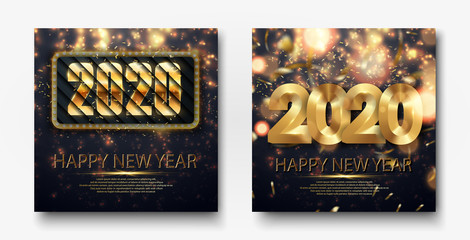 Happy new year 2020 banner. Holidays flyers, greetings and invitations, christmas themed congratulations and cards. Vector illustration.