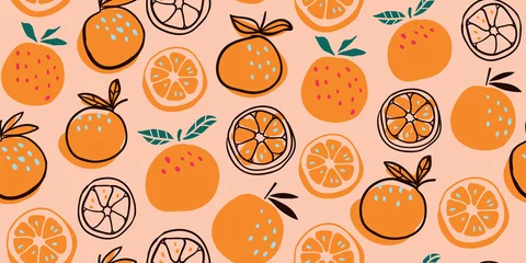 Fotobehang Oranje Stijlvol citrus sinaasappelen fruit naadloos patroon
