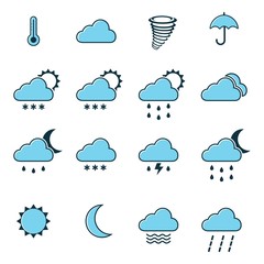 Set of weather icons, Flat vector symbols on dark background.