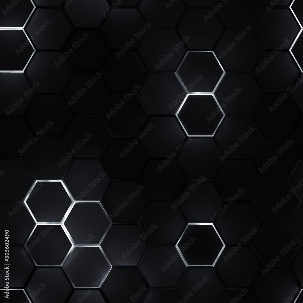 Poster seamless tileable pattern of glowing honeycomb surface 3d rendering illustration