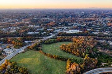 Aerial view available empty lot in suburban community in southern united states during the fall