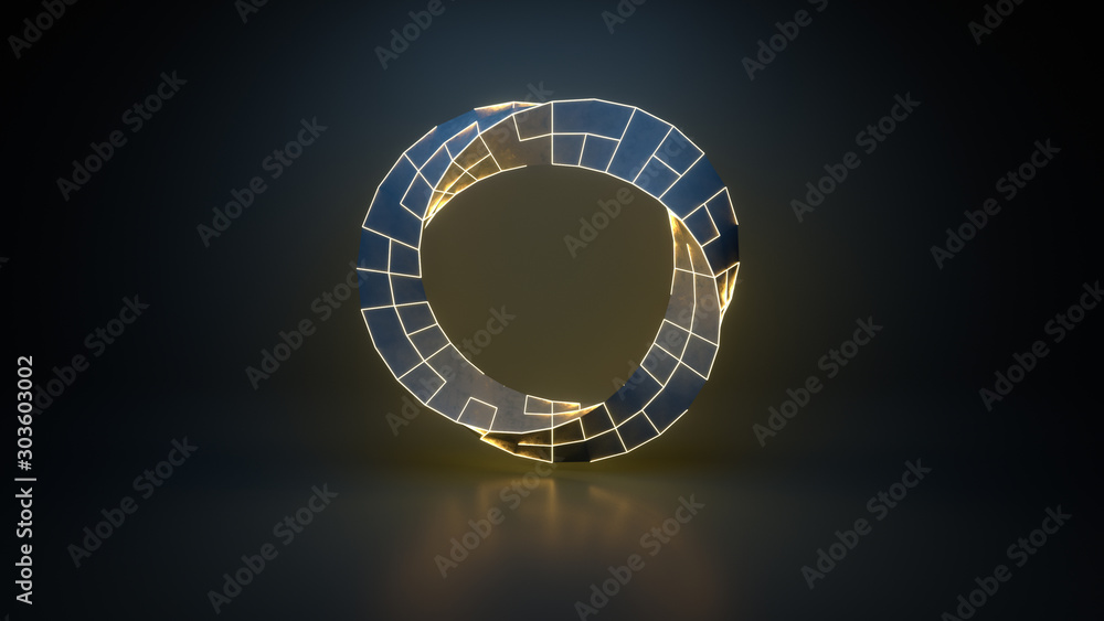 Poster twisted ring shape with glowing edges 3d rendering
