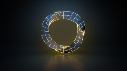 Twisted ring shape with glowing edges 3D rendering