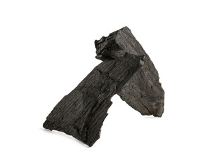 charcoal, two pieces isolated on a white background