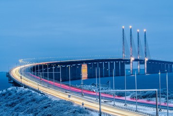 The Oresund bridge transformed into the world's largest advent candelabra in christmas time. Malmo...