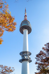 view of N Seoul Tower and blue sky in autumn