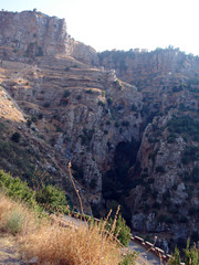 KADISHA VALLEY,LEBANON - CIRCA OCTOBER, 2009 -The monastery of Mar Elisha is perched on the cliff. Kadisha Valley, Lebanon