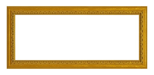 Panoramic golden frame for paintings, mirrors or photo isolated on white background