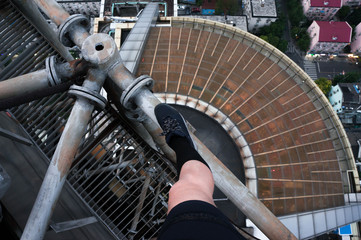 A girl's leg on the skyscrapper, Shanghai, China