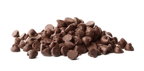 Pile of delicious chocolate chips isolated on white