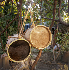 Craftsman building Bombo legüero which is a traditional Argentine drum in northern Argentina,...