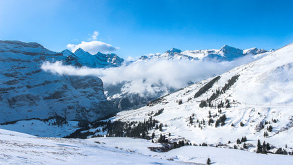Fototapeta na wymiar The Alpine region of Switzerland, conventionally referred to as the Swiss Alps.