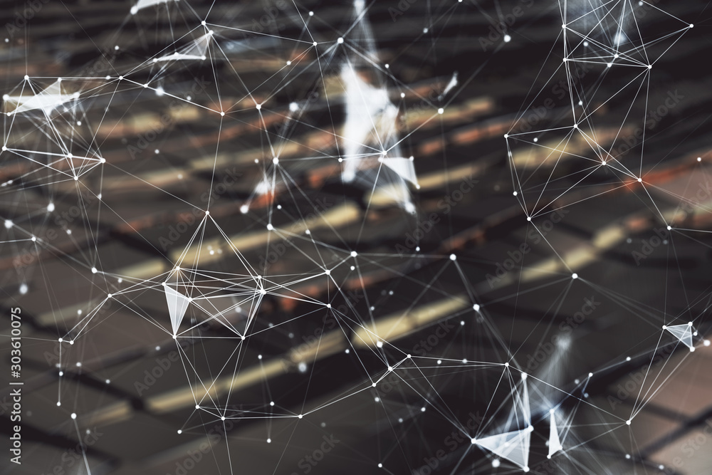 Poster tech theme hologram and abstract background. double exposure. concept technology