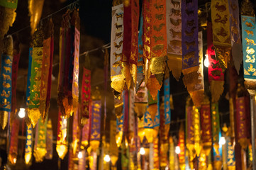Chiang Mai, Thailand: Colorful and golden temple decoration in detail. Buddhist temple wat...