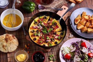 Scramble egg in frying pan