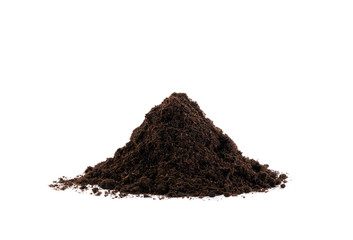 Pile of soil isolated on white background. Gardening or planting concept.