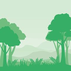 Nature landscape vector illustration. Foggy green hills vector illustration suitable for background 