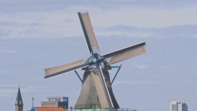 Dutch windmills in Netherlands closeup footage
