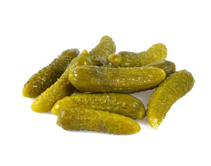 small pickled cucumbers isolated on white