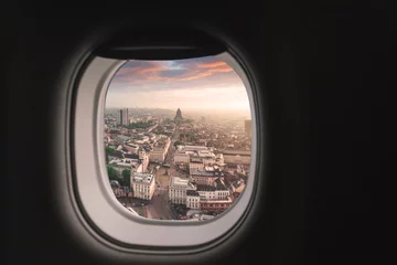 Deurstickers Brussels, Belgium airplane window view. © LALSSTOCK