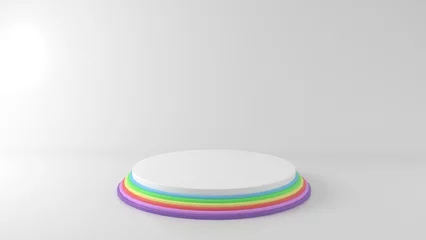 Ingelijste posters Eenhoorn rainbow cylinder color Podium. white Background in unicorn theme, Platform concept blank scene stage showcase for new product, banner, promotion sale, gallery, display. copy space. 3D rendering  © BoOm