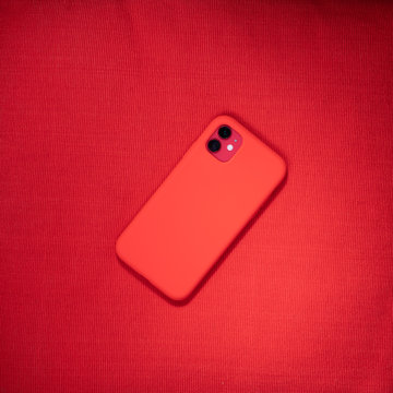 Red Telephone Iphone 11 On A Red Background