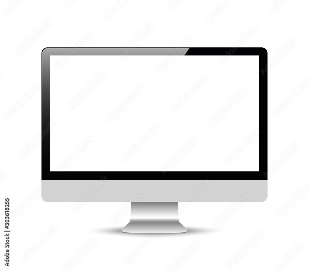 Poster realistic computer or pc monitor isolated on background. vector mockup.