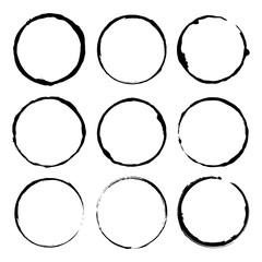 Grunge circle brush ink frames set. Vector set