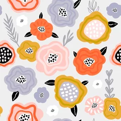 Foto auf Acrylglas Antireflex Nahtloses Muster mit Blumen im skandinavischen Stil. Kreative Frühlingsblumenbeschaffenheit. Ideal für Stoff, Textil-Vektor-Illustration © solodkayamari
