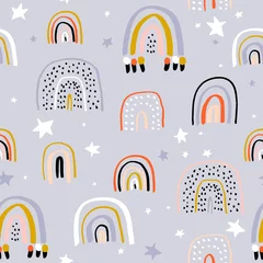 Rucksack Kindisches nahtloses Muster mit kreativen Regenbögen, Sternen. Trendiger Kindervektorhintergrund. Perfekt für Kinderbekleidung, Stoffe, Textilien © solodkayamari
