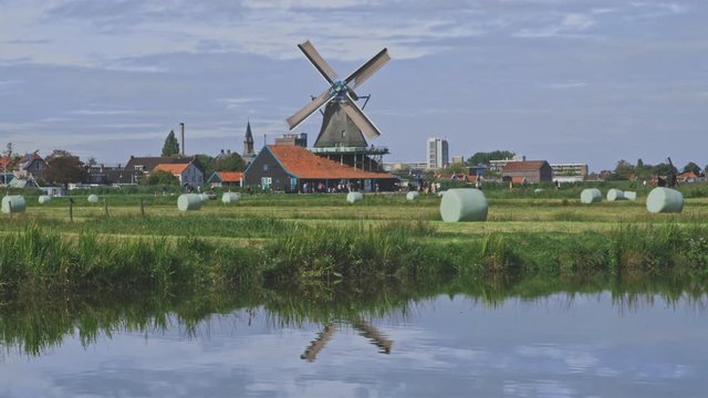 Dutch windmills in Netherlands closeup footage