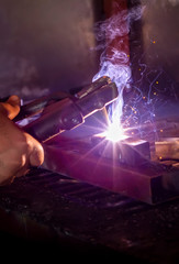 plasma or laser cutting metalwork. Technology of flat sheet metal steel material processing with...