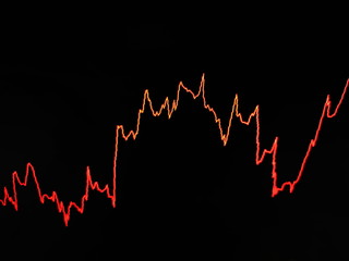 a linear graph of the growth and fall of sales in business on a black background