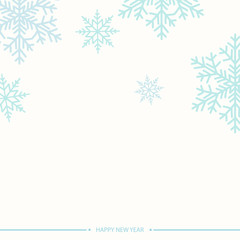 Happy New Year or Xmas card with blue snowflakes on white background. Vector.