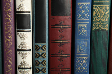 Collection of different old books as background